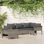 Set Divani da Giardino 5 pz con Cuscini in Polyrattan Grigio