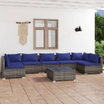 Set Divani da Giardino 8 pz con Cuscini in Polyrattan Grigio