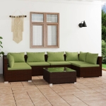 Set Divani da Giardino 7 pz con Cuscini in Polyrattan Marrone