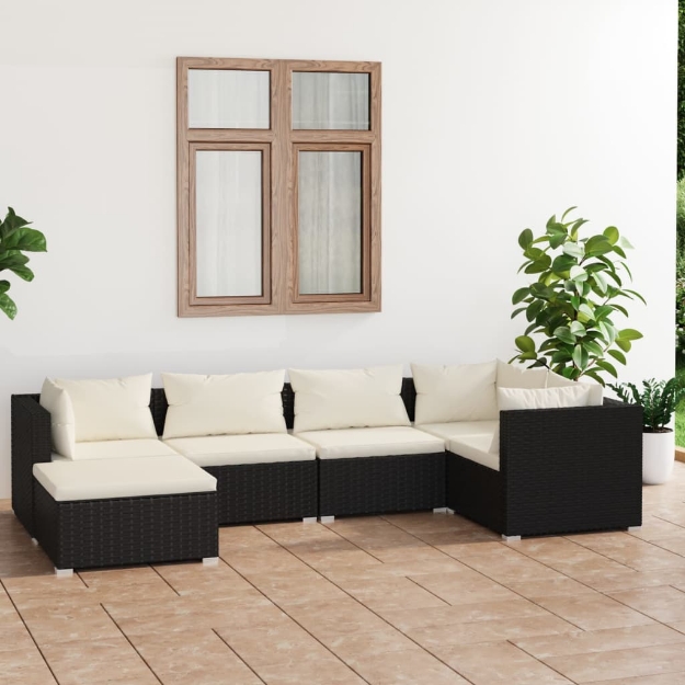 Set Divani da Giardino 6 pz con Cuscini in Polyrattan Nero