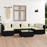 Set Salotto da Giardino 7 pz con Cuscini in Polyrattan Nero