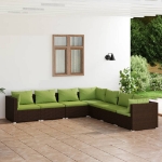 Set Divani da Giardino 7 pz con Cuscini in Polyrattan Marrone