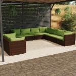 Set Divani da Giardino 9 pz con Cuscini in Polyrattan Marrone