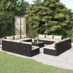 Set Salotto da Giardino 13 pz con Cuscini in Polyrattan Nero