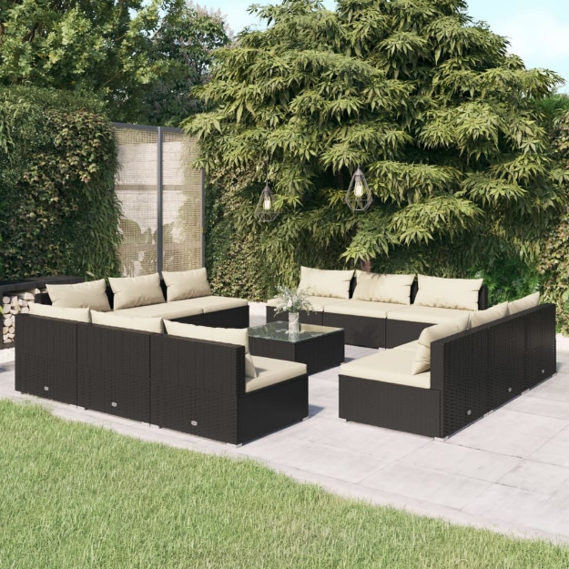 Set Salotto da Giardino 13 pz con Cuscini in Polyrattan Nero