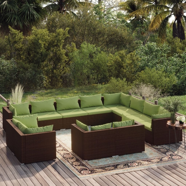 Set Divani da Giardino 12 pz con Cuscini in Polyrattan Marrone