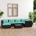 Set Salotto da Giardino 7 pz con Cuscini in Polyrattan Nero