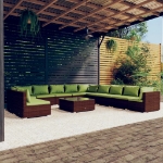 Set Divani da Giardino 12 pz con Cuscini in Polyrattan Marrone