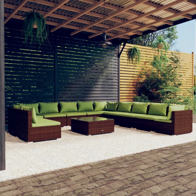 Set Divani da Giardino 12 pz con Cuscini in Polyrattan Marrone