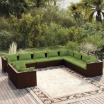 Set Divani da Giardino 10 pz con Cuscini in Polyrattan Marrone