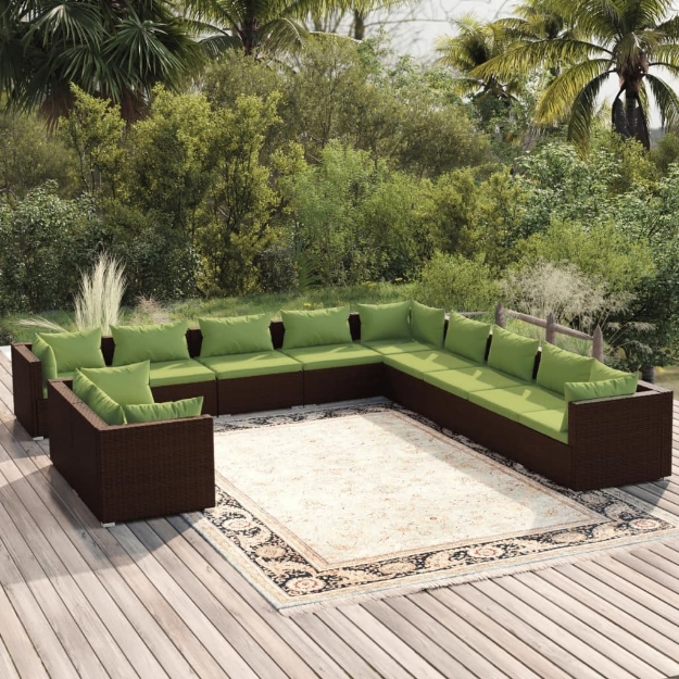 Set Divani da Giardino 11 pz con Cuscini in Polyrattan Marrone