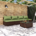 Set da Giardino 5 pz con Cuscini in Polyrattan Marrone