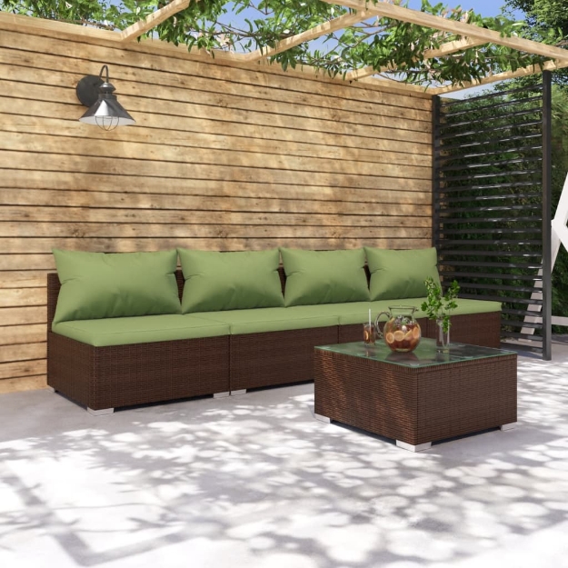 Set da Giardino 5 pz con Cuscini in Polyrattan Marrone