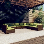 Set Divani da Giardino 10 pz con Cuscini in Polyrattan Marrone