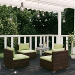 Set da Giardino 4 pz con Cuscini in Poly Rattan Marrone