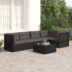 Set Divani da Giardino 5 pz con Cuscini Nero in Polyrattan