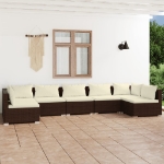 Set Divani da Giardino 7 pz con Cuscini in Polyrattan Marrone