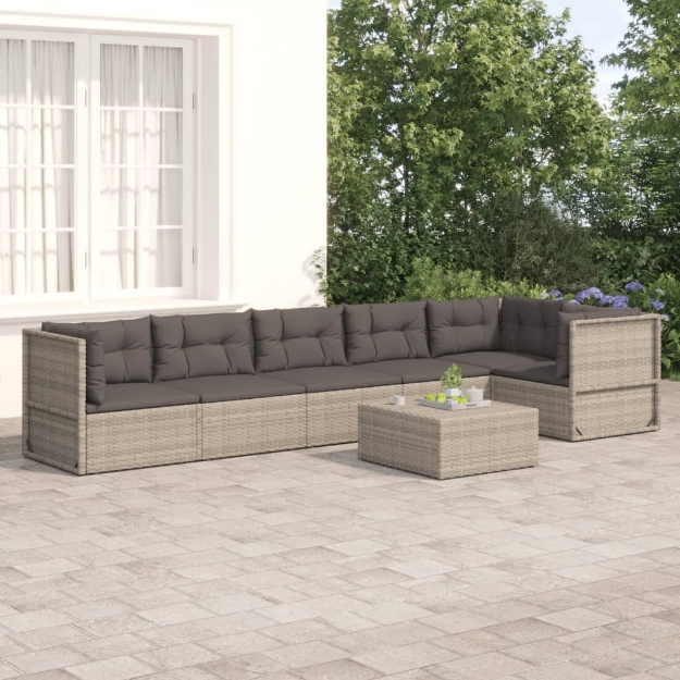 Set Divani da Giardino 6 pz con Cuscini in Polyrattan Grigio