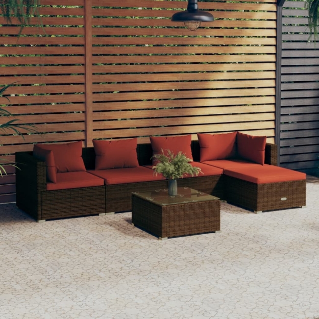 Set Divani da Giardino 6 pz con Cuscini in Polyrattan Marrone