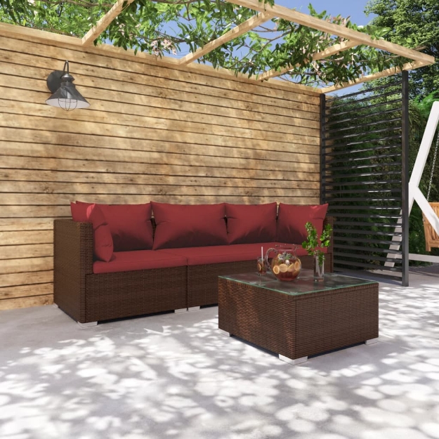 Set Divani da Giardino 4 pz con Cuscini in Polyrattan Marrone