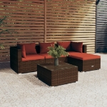 Set Divani da Giardino 5 pz con Cuscini in Polyrattan Marrone