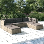 Set Divani da Giardino 8 pz con Cuscini in Polyrattan Grigio