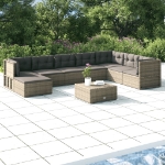 Set Divani da Giardino 9 pz con Cuscini in Polyrattan Grigio