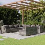 Set Divani da Giardino 9 pz con Cuscini in Polyrattan Grigio