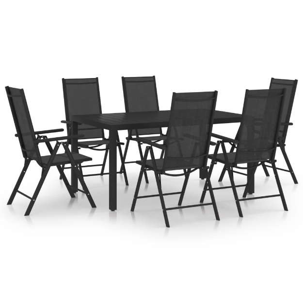 Set Mobili da Pranzo da Giardino 7 pz in Alluminio Nero