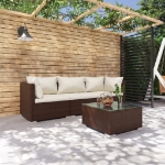 Set Divani da Giardino 4 pz con Cuscini in Polyrattan Marrone