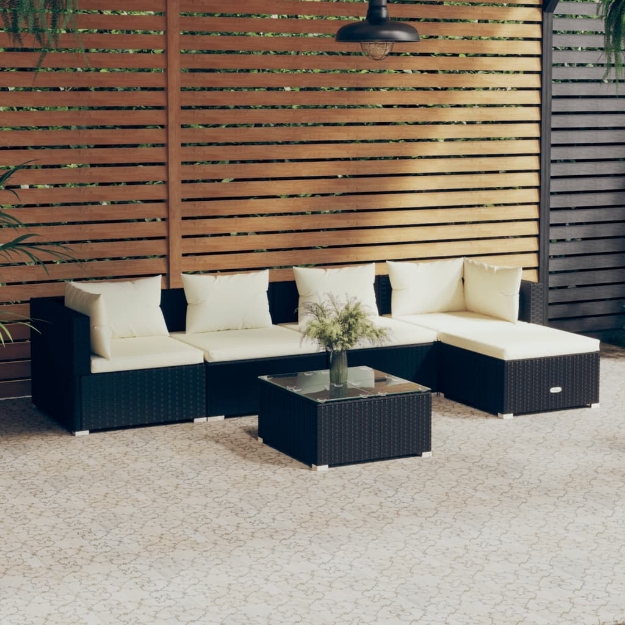 Set Salotto da Giardino 6 pz con Cuscini in Polyrattan Nero