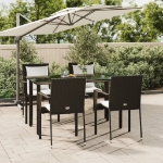 Set da Pranzo da Giardino 5 pz Nero con Cuscini in Polyrattan