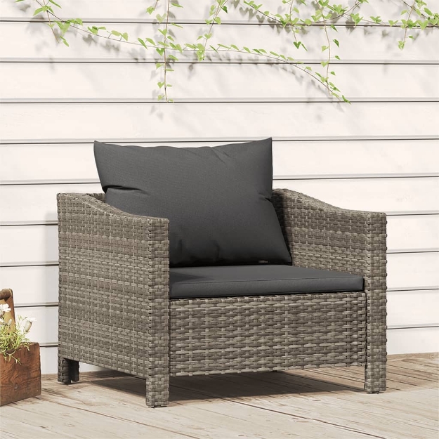 Poltrona da Giardino con Cuscino Grigio in Polyrattan