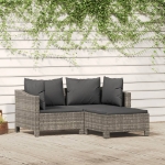 Set Divani da Giardino 3 pz con Cuscini in Polyrattan Grigio