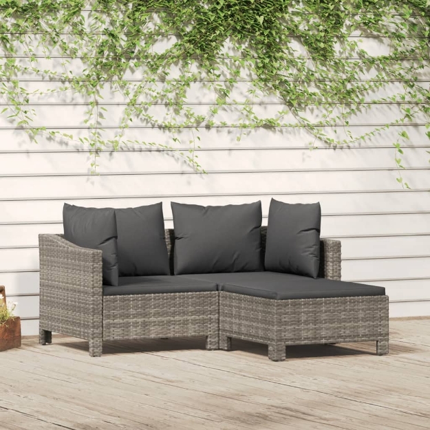 Set Divani da Giardino 3 pz con Cuscini in Polyrattan Grigio