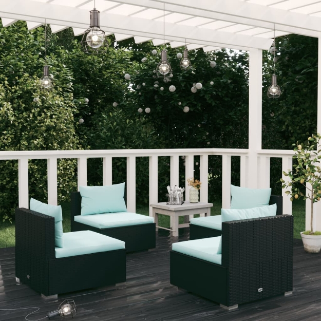 Set Divani da Giardino 4 pz con Cuscini in Polyrattan Nero