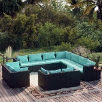 Set Divani da Giardino 11 pz con Cuscini in Polyrattan Nero