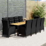 Set da Pranzo per Giardino 11 pz in Polyrattan Nero