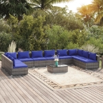 Set Divani da Giardino 11 pz con Cuscini in Polyrattan Grigio