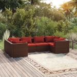 Set Divani da Giardino 6 pz con Cuscini in Polyrattan Marrone