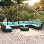 Set Divani da Giardino 11 pz con Cuscini in Polyrattan Nero