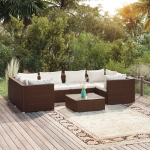 Set Divani da Giardino 7 pz con Cuscini in Polyrattan Marrone