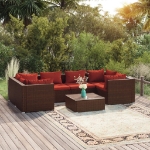 Set da Giardino 7 pz con Cuscini in Polyrattan Marrone