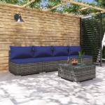 Set Divani da Giardino 5 pz con Cuscini in Polyrattan Grigio