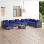 Set Divani da Giardino 9 pz con Cuscini in Polyrattan Grigio