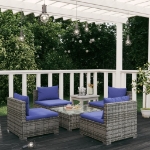 Set Divani da Giardino 5 pz con Cuscini in Polyrattan Grigio