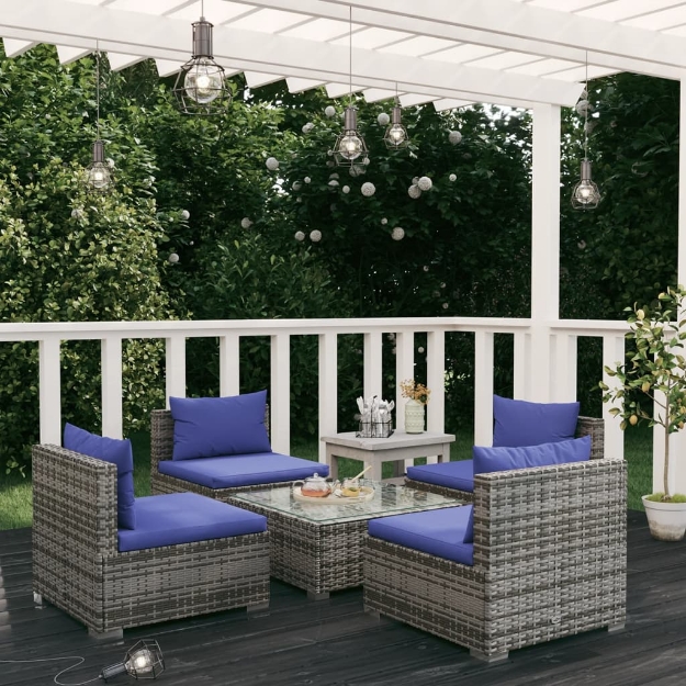 Set Divani da Giardino 5 pz con Cuscini in Polyrattan Grigio