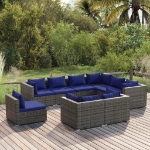 Set Divani da Giardino 9 pz con Cuscini in Polyrattan Grigio