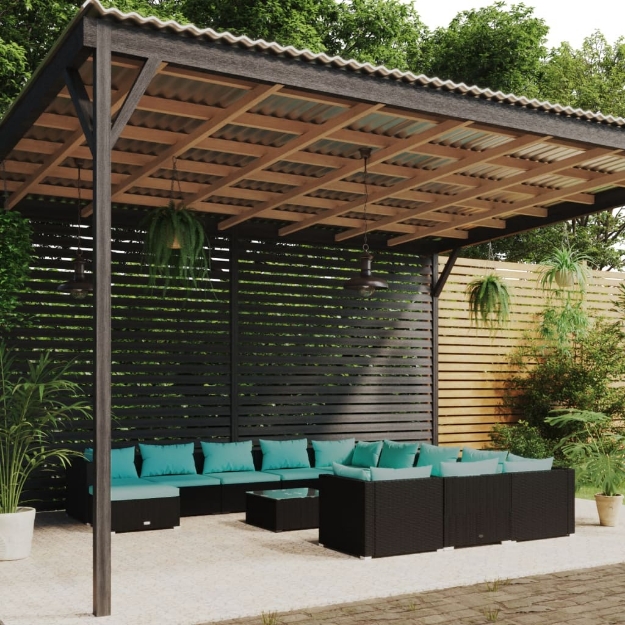 Set Divani da Giardino 13 pz con Cuscini in Polyrattan Nero