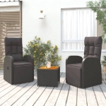 Set Mobili Giardino 3pz Nero Polyrattan e Legno Massello Acacia